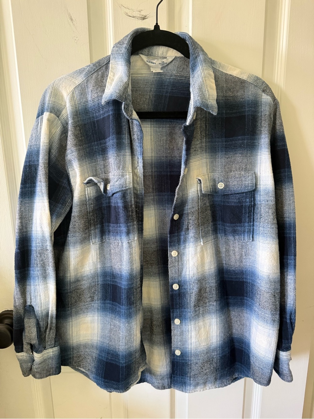 Old Navy Blue and White Plaid Button-Down Shirt